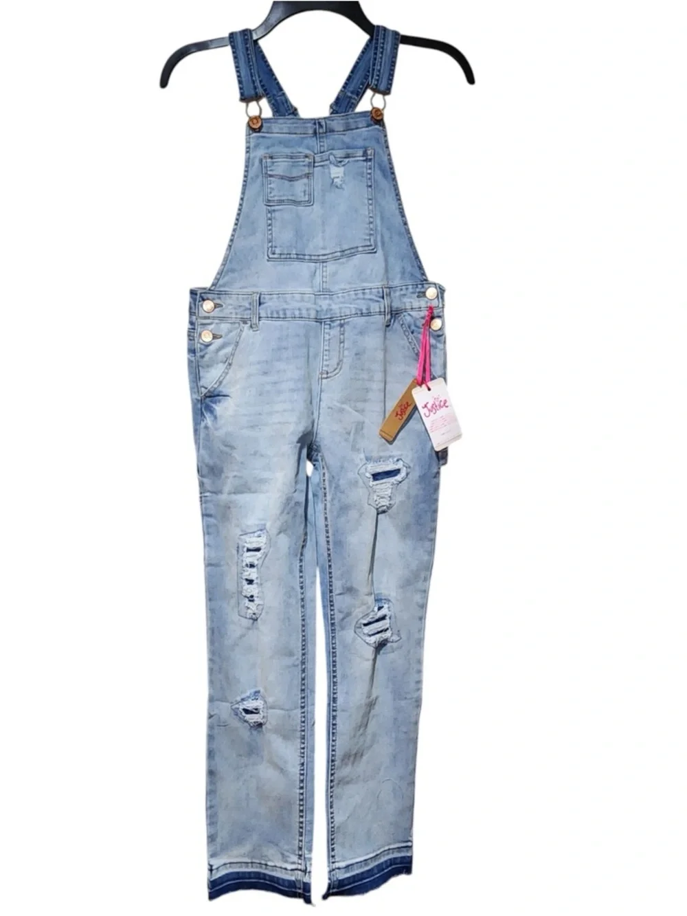 NWT Justice Girls Light Blue Denim Overalls with Some Distressing Casual Classic
